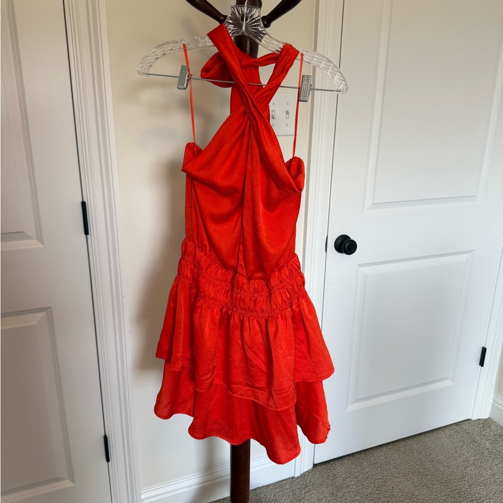 Orange Halter Ruffled Dress